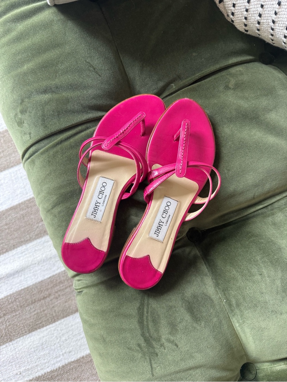 Jimmy Choo Hot Pink Strappy Flat Sandals